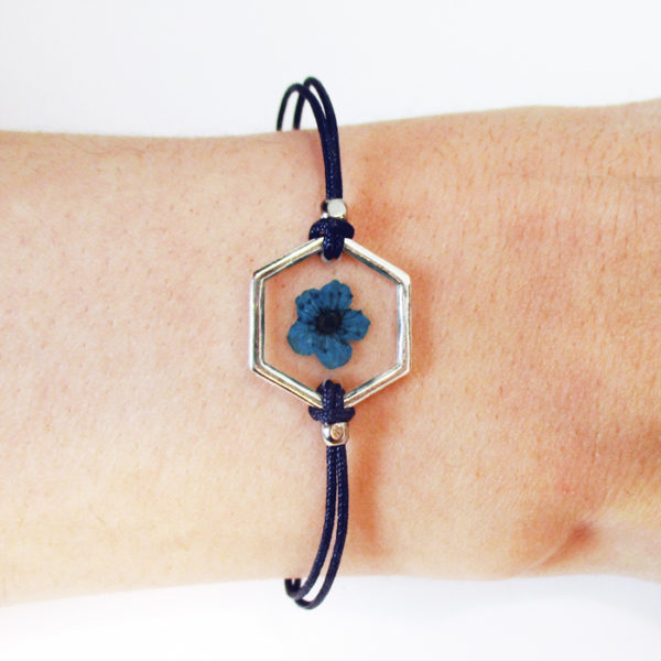 bracelet bleu inclusion resine fleur bijou