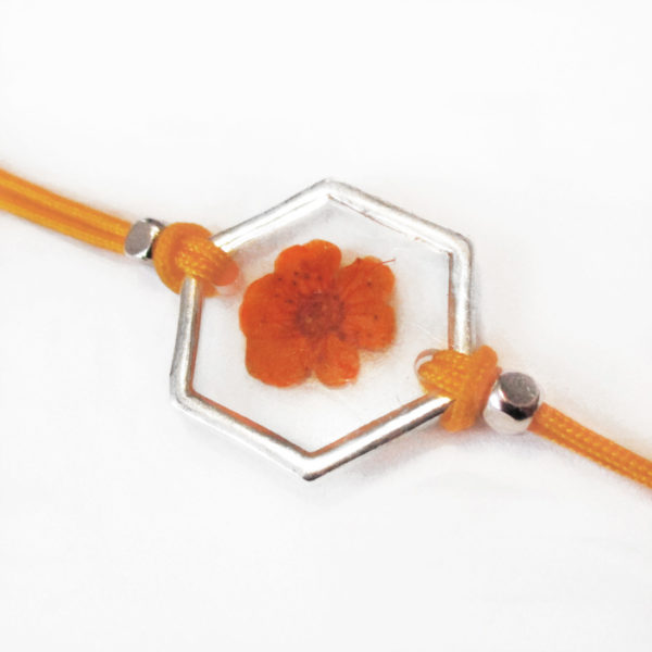 bracelet orange inclusion resine fleur bijou