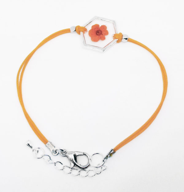 bracelet orange inclusion resine fleur bijou