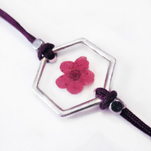 bracelet violet inclusion resine fleur bijou