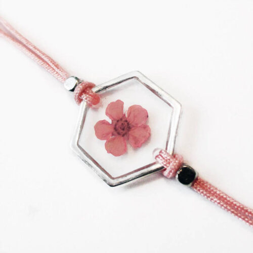 bracelet rosa inclusion resine fleur rose bijou