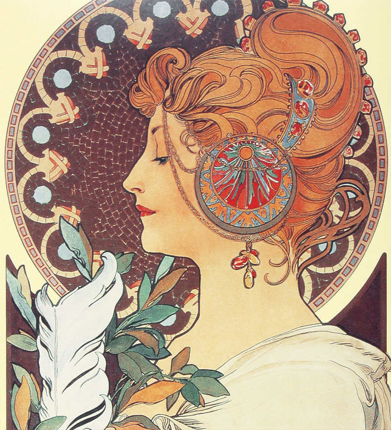 mucha-affiche-art-deco-bijou femme moderne fleur