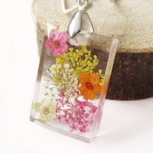 pendentif mimosa résine d'inclusion bijou fleurs naturelles cadeau floral collier végétal bijou nature femme argent sterling 925