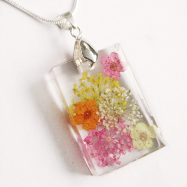 pendentif mimosa résine d'inclusion bijou fleurs naturelles cadeau floral collier végétal bijou nature femme argent sterling 925