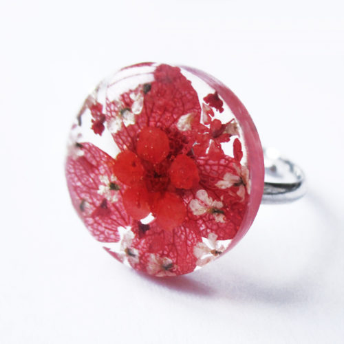 bague scarlett résine d'inclusion fleurs séchées bijoux nature végétal bague florale