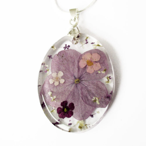 pendentif ainoha résine d'inclusion bijou nature lilas fleurs naturelles cadeau floral collier végétal bijou nature femme argent sterling 925