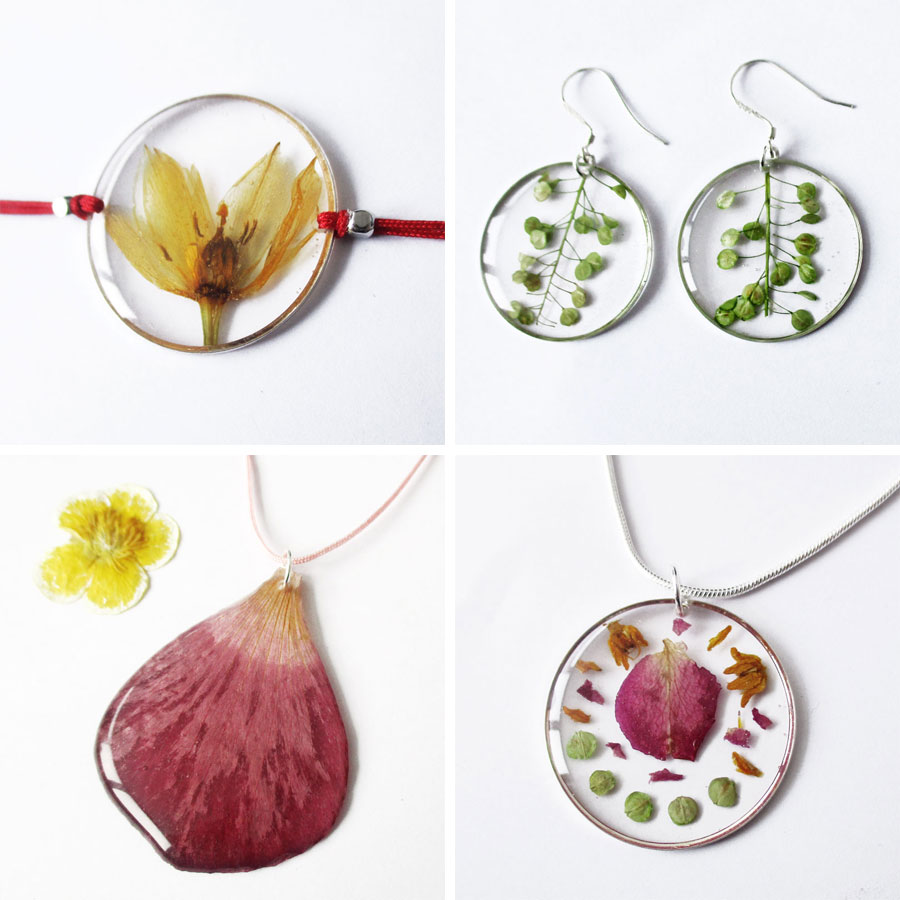 bijoux-personnalisés-fleur résine commande sur mesure fabrication artisanale bijou naturel végétal souvenir