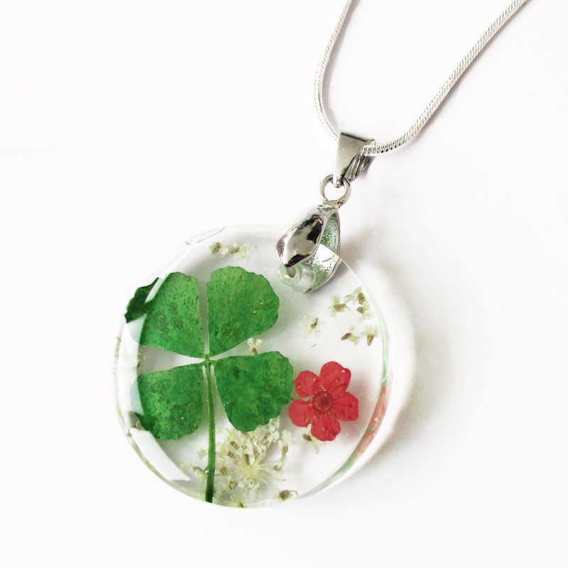 Pendentif Fleur Nacré Fait Main - Résine Blanche Et Rouge, Fil Métal Argenté, Rétro