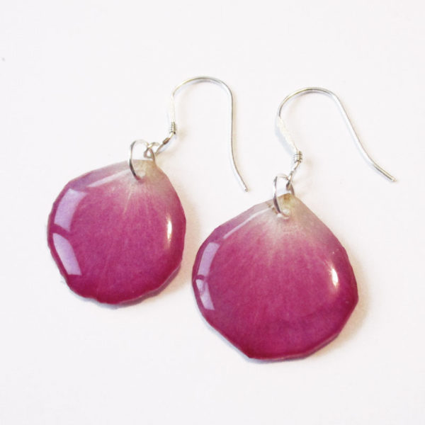 Boucles d'oreilles Pétales de rose bijou nature bijoux fleurs en résine et fleurs anémone naturelle cadeau femme original en argent 925
