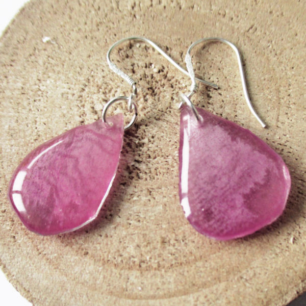 Boucles d'oreilles Pétales de Fleur Mauve bijou nature bijoux fleurs en résine et fleurs anémone naturelle cadeau femme original en argent 925