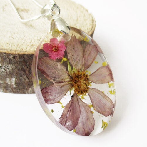 pendentif maiko fleur des champs collier végétal résine d'inclusion bijoux nature fleurs naturelles cadeau floral femme argent sterling 925