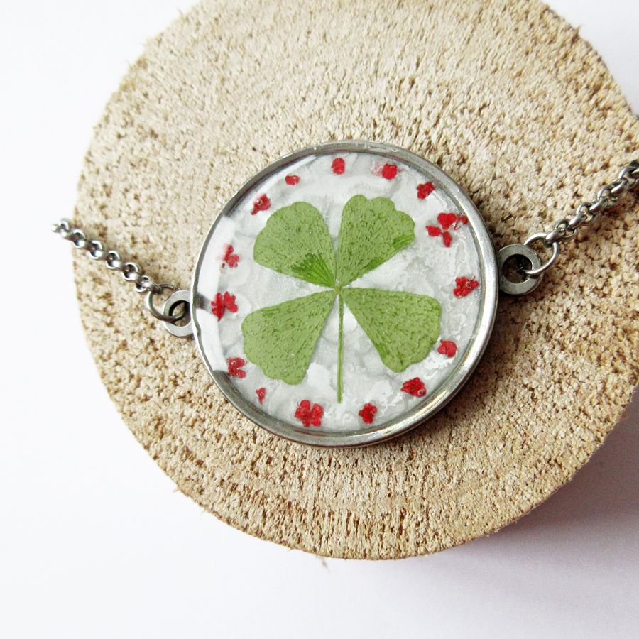 Bracelet trèfle à quatre feuilles pour femme et fille, bijoux  porte-bonheur, fleur de pissenlit, verre, Photo, ajustable, en cuir, cadeaux